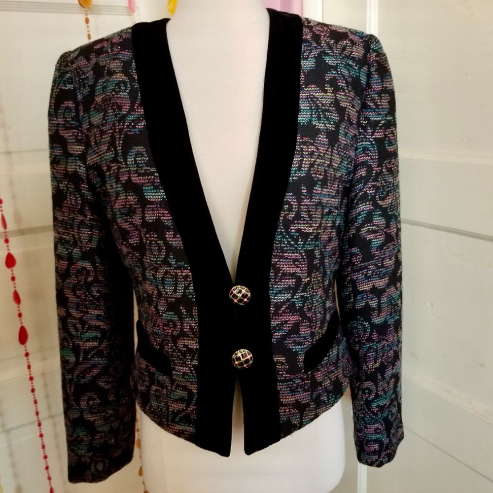 Vintage Doncaster Tapestry Blazer Jewel Button Brocade Jacket Size 8 - Picture 1 of 8